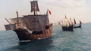 Columbus Day Porn - PHOTO:Replicas of the Santa Maria, Nina and Pinta floating in the ocean off