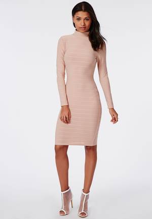 erica lactating preggo - Missguided high neck nude bodycon midi dress