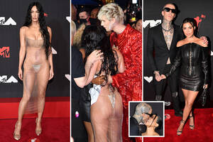 Megan Fox Ass Sex - MTV VMAs red carpet - Megan Fox flaunts butt in sheer dress & THONG with  Machine Gun Kelly, Travis Barker & Kourtney | The US Sun