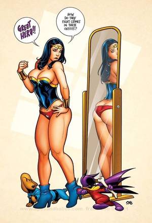 liberty meadows 1 - Brandy Squeezing into Wonder Woman costume Remark Frank Cho Brandon  Peterson Comic Art