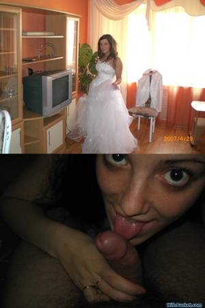 Amateur Bride Blowjob - I think both pics happen in the same room. Dressed for the wedding, then  undressed â€“ just for hubby (the blowjob is an extra) ðŸ˜‰