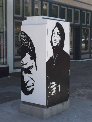 Bikini Riot Legal Porn - This traffic box public art was commissioned to be painted in tribute to  the late great Godfather of Soul in 2015. Ms. Robbie Pitts Bellamy is the  artist.