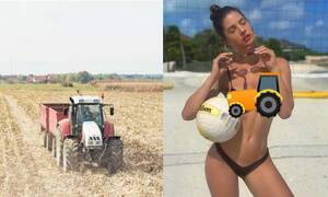 Amanda Cerny - Team Kisan' offers to receive Amanda Cerny at airport in a tractor
