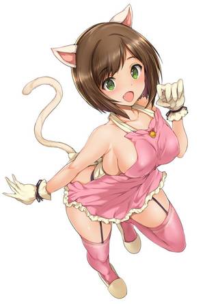 Anime Cat Ears Porn - :d animal ears apron arm at side bare arms bare shoulders bell blush bow  breasts brown hair cat ears cat tail collarbone erect nipples eyebrows  eyebrows ...