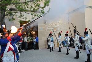 18th Century Military Porn - Men dressed in 18th century French Army uniforms fire a volley from their  muskets marking the beginning of the procession from San Francisco de Paula  Church of the Convent in Malaga, Spain [