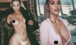 Kim Kardashian Tits Porn - Topless Kim Kardashian holds open coat to expose breasts | Daily Mail Online