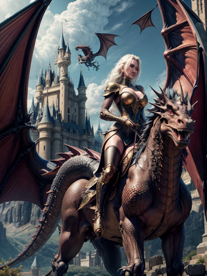 Fantasy Dragon Porn - a women riding a dragon, dragon attacks a castle AI Porn