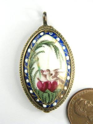 Georgian Vintage Porn - Antique Georgian English Gilt Bilston Enamel Locket Pendant c1780 Love  Birds | eBay