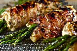 meat - Grilled Bacon-Wrapped Chicken with Orange Honey Mustard Glaze