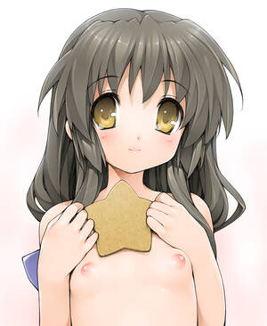 flat chested with puffy nipples - hitode, ishikei, ibuki fuuko, clannad, 00s, 1girl, black hair, blush,  breasts, brown eyes, flat chest, loli, nipples, nude, petite, puffy nipples,  simple background, solo, starfish, upper body, white background, yellow  eyes -