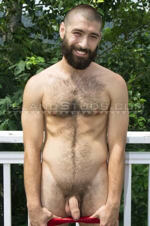 fat hairy uncut - Bearded Andre strips naked outdoors and jerks his fat uncut cock playing  with his foreskin â€“ Gay Porn Pics Galleries