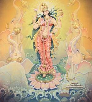 Hindu Goddess Porn - Hindu Goddess Lakshmi, goddess of beauty and good fortune, with the  elephants by Pieter Weltevrede