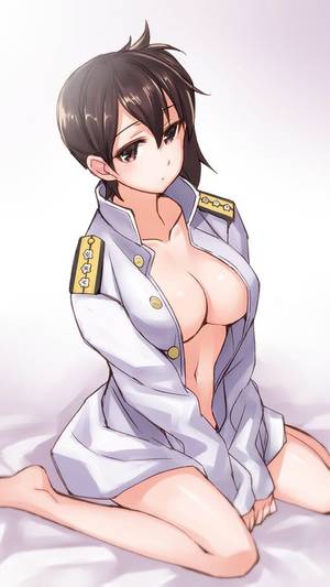 hentai anime girl humping - matsuryuu kantai collection kaga (kancolle) cleavage feet no bra open shirt