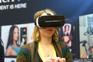 female perspective - Naughty America demoes porn in VR at CES. (GeekWire Photo / Kevin Lisota)