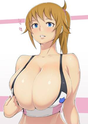 big huge boobs hentai - ao_madou-shi bare_shoulders blue_eyes breasts brown_hair bursting_breasts  cleavage gundam gundam_build_fighters gundam_build_fighters_try highres ...