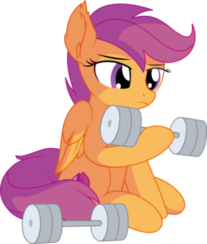 Mlp Scootaloo Solo - 18460 - safe, artist:cyanlightning, scootaloo (mlp), equine, fictional  species, mammal, pegasus, pony, feral, friendship is magic, hasbro, my  little pony, dumbbells, female, filly, foal, solo, solo female, weight  lifting, wings, young - Furbooru