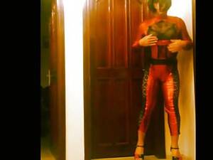 crossdresser latex lingerie - Crossdresser Red Latex Lingerie | xHamster