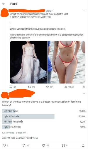 Masculinization Porn - Person Claims that no High-End Fashion Designers should be Gay men because  they are pushing the \