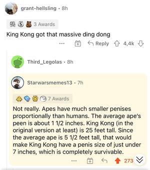 King Kong Ape Porn - RDTM] Does King Kong really got that massive dong? u/starwarsmemes13 did  the math : r/theydidthemath