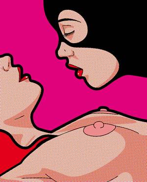 Catwoman Lesbian - Catwoman lesbian lick with Ariel's breasts nude too porn pop art