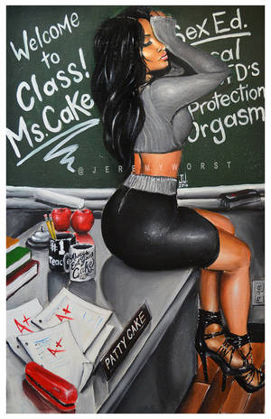 Black Teacher Porn Class - JEREMY WORST Ms Cake Artwork Signed Print poster Patty Cake sexy teacher  pet student apples desk stapler Porn Nudes tattoo boobs legs