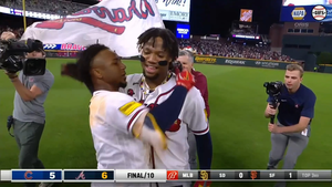 Acuna Porn - Ronald AcuÃ±a Jr. knocks in the tying run, makes history, and scores the  game-winning run. 2 minutes and 20 seconds of pure joy. : r/Braves