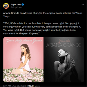 Hardcore Porn Ariana Grande - Ariana Grande changes album cover due to fan pressure. The bigger question  why is a fan calling her \