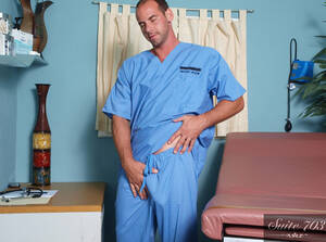 huge thick cock blue scrubs - Doctor Girth Brooks shows his ass