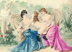 adult group sex vintage illustrations - Water-color retro group sex drawings