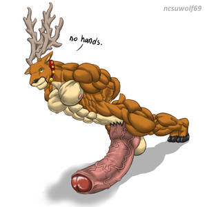 Buff Anthro Male Solo Porn - ... anthro balls big_penis cervine cock_push-up collar deer erection fur  furry hyper male male_only muscles