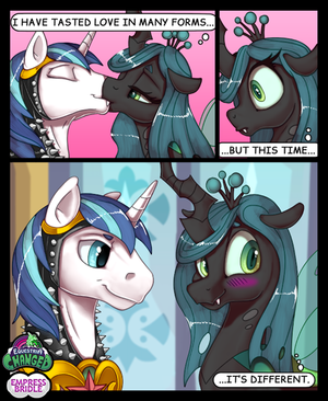 Mlp Chrysalis Celestia Comic Porn - 2317333 - safe, artist:empressbridle, queen chrysalis, shining armor,  changeling, changeling queen, pony, unicorn, equestria changed, g4,  alternate universe, blushing, comic, explicit description, eyes closed,  female, kissing, love, male, ship:shining 