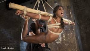 black slut hogtied - Photo number 4 from Stunning Ebony Slut in Brutal Bondage and Tormented  shot for Hogtied on