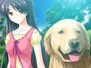 Anime Pets Porn - Bishoujo anime girl with long black hair and pet dog.