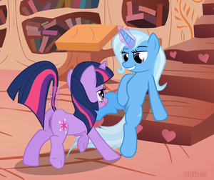 Human Twilight And Trixie Porn - 92967 - explicit, artist:the smiling pony, trixie, twilight sparkle, pony,  unicorn, g4, anus, female, lesbian, licking lips, mare, nudity,  ship:twixie, shipping, show accurate, show accurate porn, smiling, tail  pull, unicorn twilight, vagina -