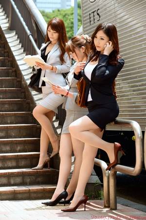 Hot Girl Sexy Office - Japan Office Girls having a rest at the railing.