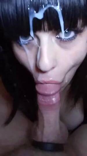 Blue Eyes Cum Face Porn - Beautiful brunette with blue eyes gets a big facial