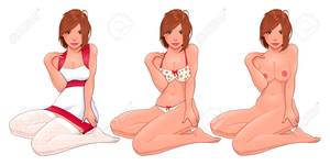 beautiful cartoon babes nude - Beautiful woman in three versions, dressed and naked. Vector cartoon  isolated objects. Stock