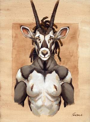 Furry Porn Pronghorn Female - 101191 - suggestive, artist:scale, antelope, bovid, gemsbok, mammal, oryx,  anthro, breasts, bust, female, portrait, solo, solo female, traditional art  - Furbooru