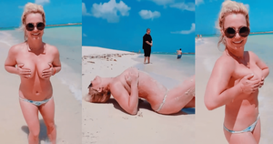 naked beach vacation - Baby Did a Bad Thing': Britney Spears rolls around TOPLESS on the beach  while on vacation - MEAWW