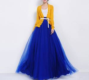 Japanese Porn Monkey Pleated Skirt - SALE Long Blue Tulle Floor Length Full Pleated Skirt by ChineseHut, $139.00