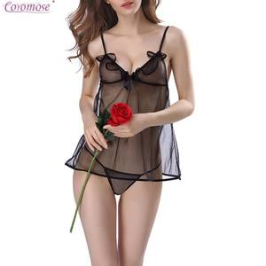 baby doll lingerie transparent - Coromose Women's Babydoll Lingerie Hot Sex Costume Deep V Transparent Short  Nightwear Lace Mesh Porn Exotic