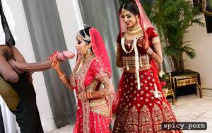 blowjob indian wedding - Image of the two standing beautiful indian bride in wedding hall takes a  huge black dick in the mouth and giving blowjob to the bride get covered by  cum all over his