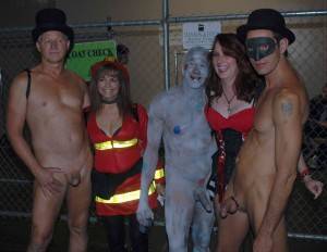 fantasy fest handjob - hung man stripped by yoga girls Fantasy Fest CFNM naked guys pose with hot  costume girls