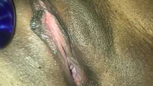 glass dildo black pussy - Shaved Black Pussy being Teased with a Glass Dildo