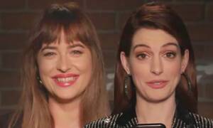 Anne Hathaway Fisting Pussy - Anne Hathaway and Dakota Johnson both laugh off VILE social media comments  for Kimmel's Mean Tweets | Daily Mail Online