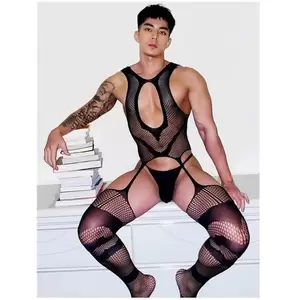 Male Bodystocking Porn - Mens Fishnet Bodysuit Gay Fetish Lingerie Elastic Bodystocking Transparent  Porno Costume Sissy Lingerie Club Wear Male Nightwear - AliExpress