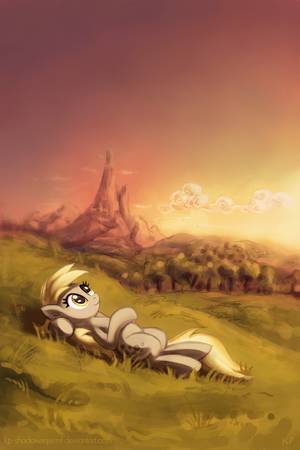 Kp Porn - #12245 - artist:kp-shadowsquirrel, color porn, derpy hooves, female, mare,  on back, pegasus, pony, safe, scenery, solo - Derpibooru - My Little Pony:  ...