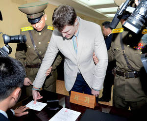 North Korean Jail Porn - Warmbier has his fingerprints taken