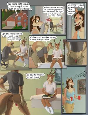 Furry Deer Porn Comics - e621 adonis anthro antlers bed beverage book bottomless butt canine cervine  clothed clothing comic dasher_whitetail dog