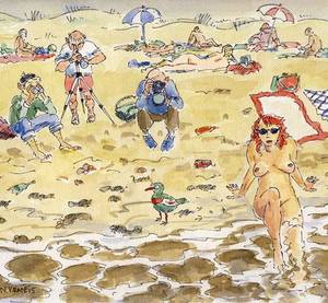 naked beach toons - Cartoon: birdwatchers on a nude beach (medium) by neophron tagged birds,nude